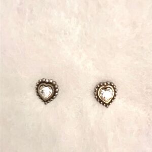 Brighton Swarzoski Heart crystal 1/4”Silver Heart Stud Earrings w/Brighton bag